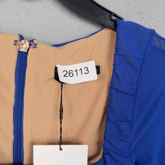 Nookie Dress Womens Medium Blue Ruched Mesh Vision Bodycon Mini Cocktail NWT - Picture 10 of 10